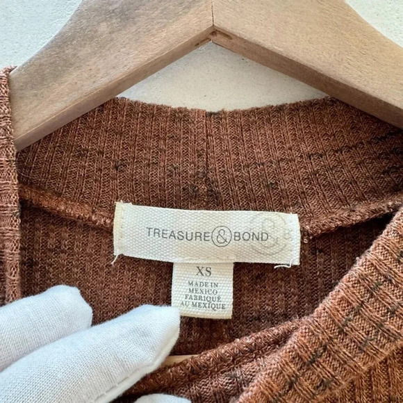 Treasure and Bond || Baby Cowl Cropped Curved Hem Slub Sweater Rust Orange XS - Picture 3 of 11